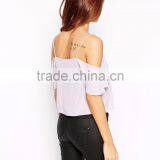 Fashion off the Shoulder Semi Mesh Crop Top Strap Chiffon Tank Top thumbnail-3