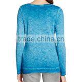 Women's Long Sleeve 100% Cotton Acid Wash Vintage t Shirt thumbnail-3