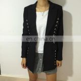 NO MOQ fast shipping OL black cool coat with cord bandage tops