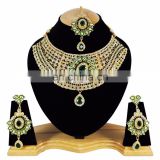 Bollywood Gold Plated Indian Handmade Ethnic Kundan Zerconic Necklace set in Green Color