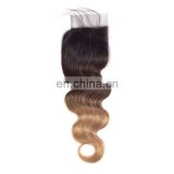 Three tone Ombre T1b/4/27 lace closure 4x4 human hair closure with baby hair silk base best selling