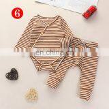 Autumn Winter Baby Cotton 2pcs Outfit Newborn Toddler Boy Girl Rompers + Pants Clothes Set Long Sleeve Striped Solid Clothing thumbnail-6