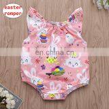 Easter Newborn Romper Baby Pink Rabbit Print Jumpsuit Short Sleeve thumbnail-1