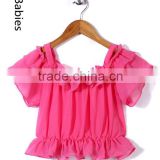 Dongguan clothing kids custom ruffle neckline short sleeves crop top