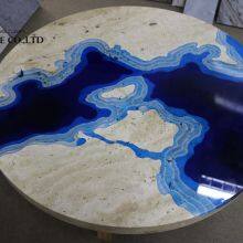 Factory High Quality Natural Travertine Blue Stone Table Top thumbnail-2