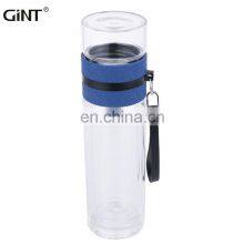 Portable Business Double Wall Insulated Glass Drinking Bottle With Lift Ring