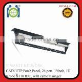 New 1U Patch Panel CAT.6 RJ45 UTP 24 Ports With Cable Manager