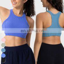 Custom Activewear High Neck Shockproof Bras Sport Wear Gym Fitness Yoga Top Women Ribbed High Support Racer Back Sports Bra thumbnail-2