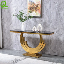 Modern Stainless Steel Console Table Black GlassTop Rectangle Table for Home Hotel thumbnail-4