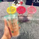 BPA Free double wall Plastic straw Mugs
