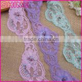 Stock Manufacturer New Design 2.44" Violet Wave Handmade Wooden Beaded Nylon Spandex Lace Trim