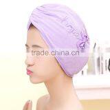 China Supply Popular Ultra Absorbent Microfiber Hair Towel Turban With Embroidery Logo thumbnail-2
