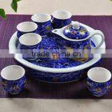 China Wholesale Professional Hand Printing Bone Teaset 350ml Tea Kettle and 6pcs 100ml Teacup and Ceramic Tea Tray thumbnail-2