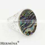 Precious Rainbow Real Abalone Shell 925 Sterling Silver Oval Big Stone Ring thumbnail-3