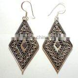 Oxidised Kite Shape Tribal 925 Solid Silver Earrings, Designer Sterling Silver Earrings, 925 Solid Sterling Silver Earrings thumbnail-1