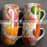 Stock porcelain mugs 11oz with 4 kinds of furit designs