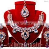 Bollywood Style Kundan Zirconia Gold Tone Full Attraction Necklace Set White F25 thumbnail-1