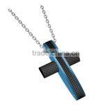 Fashion Stainless Steel Pendant Jewelry Carbon Fiber Blue Cross Pendant Simple Design thumbnail-2