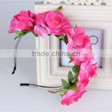 Bulk Cheap Cute Hair Accessories, Kawaii Light Rose Pink Fabric Frilly Flower Headbands for Girls thumbnail-2