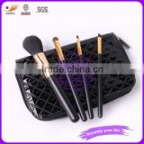 4Pcs Mini Black Cosmetic Brush Set With Mirror Pouch