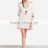 Pompom Dress Women Sexy off Shoulder Summer Beach New Dress thumbnail-5