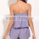 OEM Women Rompers Jumpsuit Latest Design Strapless Ruffle Playsuit thumbnail-4