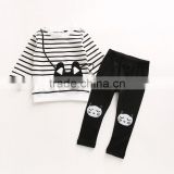 Kids outfits cheap baby girl clothes sets stripe kitty backpack long sleeve t-shirt + leggings