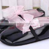 New Baby Leather Shoe Cheap Wholesale Shoe in China Girls Princess Leather Shoes With Pink Ribbon thumbnail-1
