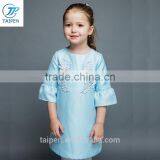 Girls A-line Puff Sleeve Dresss With Flower Pattern Blue Stain Dress Designs For Girl OEM Service thumbnail-2