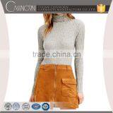 Women High-necked Grey Slim Fit Rib Knit Roll Neck Long Sleeve Knitted Sweater thumbnail-1