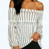 Runwaylover EY2357B New Style 2017 Ladies Fashion Off-Shoulder Stripe Blouse thumbnail-1