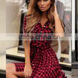2017 Fashion Lattice European Short-sleeved Skirt Cotton Foreign Trade Dress Lattice Umbrella Skirt thumbnail-3