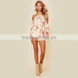 Floral Print Feminine Playsuits Allover Halter Drawstring Rompers thumbnail-4