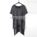 Casual Short in Front Long in Back Short Sleeve Chiffon Black T-Shirt thumbnail-1
