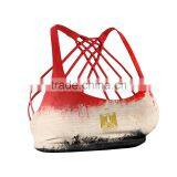 Egyptian Flag Sports Bra in Red White and Black Combination With Multiple Tangled Free Stripes thumbnail-1