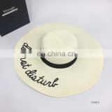 Letters Embroid Large Brim Hat Beach Hat Holiday Sun Shading Sun Hat