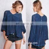 High Quality 3/4 Sleeve Cotton Yarn Babydoll Shirt , Ladies Gauze Shirt thumbnail-2