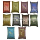 Indian Ethnic Decor Cushion Indian Silk Embroidered Elephant Single Cushion Cover Single Pillow Cover Pillow Case Throw Art