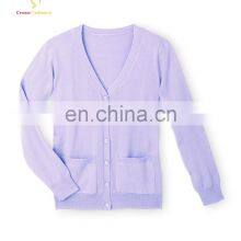 Женская вязаная на станке фиолетовая кардиган-кофта с пуговицами и V-образным вырезом thumbnail-4