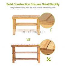 Wood Bamboo 3 Tier Shoe Bench Rack With Seat thumbnail-2