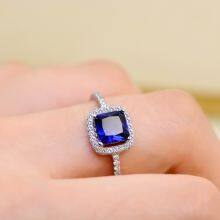 925 Sterling Silver Square Sapphire Zircon Rings Women's Zircon Rings thumbnail-4
