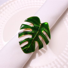 Green Tropical Leaf Shaped Metallic Gold Napkin Rings For Dinner Parties Weddings Family Gatherings or Everyday Use thumbnail-3