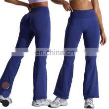 Customized Logo Wide Leg Seamless Outdoor Sports Pant Scrunch Butt High Waist Fitness Pants Women Seamless Flare Yoga Leggings thumbnail-1