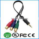 AUX Audio Male to 3 RCA Cable Gold Plated Audio I/O Wire Mount Cable for PC, Car Audio, Audio Equipment thumbnail-1