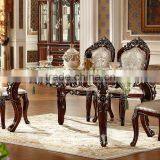 Luxury Classical Royal Baroque French Style Traditional Carved Wooden Antique Gold Silver Stroke Dark Brown Dining Room Set Quality Choice thumbnail-2