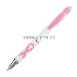China Factory Hot Sale Plastic Pink Awareness Ribbon Grip Pens Breast Cancer Awareness Gift Favour Promotional Ballpoint Pen