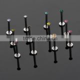 12 PCS Externally Threaded Multi Color Gem Inlay 2.5mm Top Ball 16G Post 10mm Steel Labret Monroe Lip or Chin Ring.
