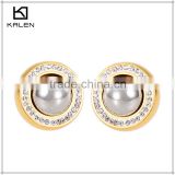 women luxury big pearl, fake diamond golden stainless steel earring from KALEN JEWELRY China