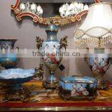 European Design Ceramic Planter of Children Playing Under The Base, Floral Painting Porcelain Compote and Brass Figurine Status thumbnail-5