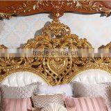Royal Place Gold Leaf Finished Full Solid Wood Carving Bed, Arabic Golden Style Bedroom Furniture(MOQ=1 SET) thumbnail-3